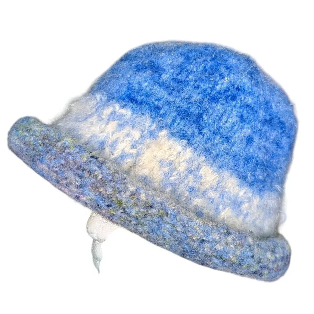 Scandi Girl Angora Mohair Hat Bucket Cloche Wool Round Boho Curled Handmade - Picture 2 of 5
